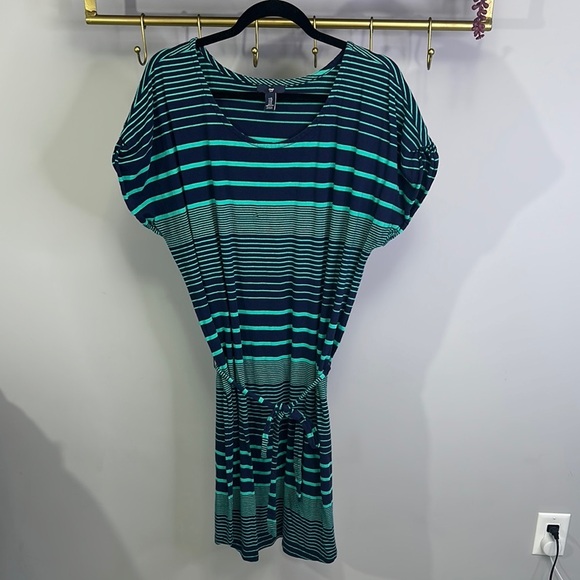 GAP Green and Navy Striped Midi Dress - Picture 1 of 6